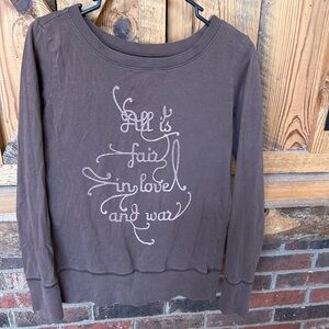 Y2K  Old Navy Brown Graphic Long Sleeve Top with Pink Embroidered Text